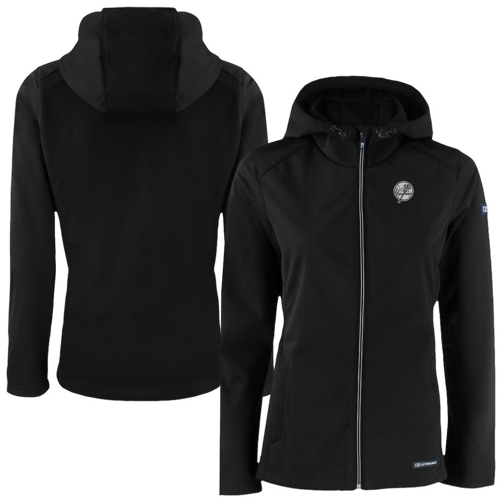 New York Yankees Cutter & Buck Women's Evoke Eco Softshell Recycled Full-Zip Hoodie Jacket - Black - MLB Discount