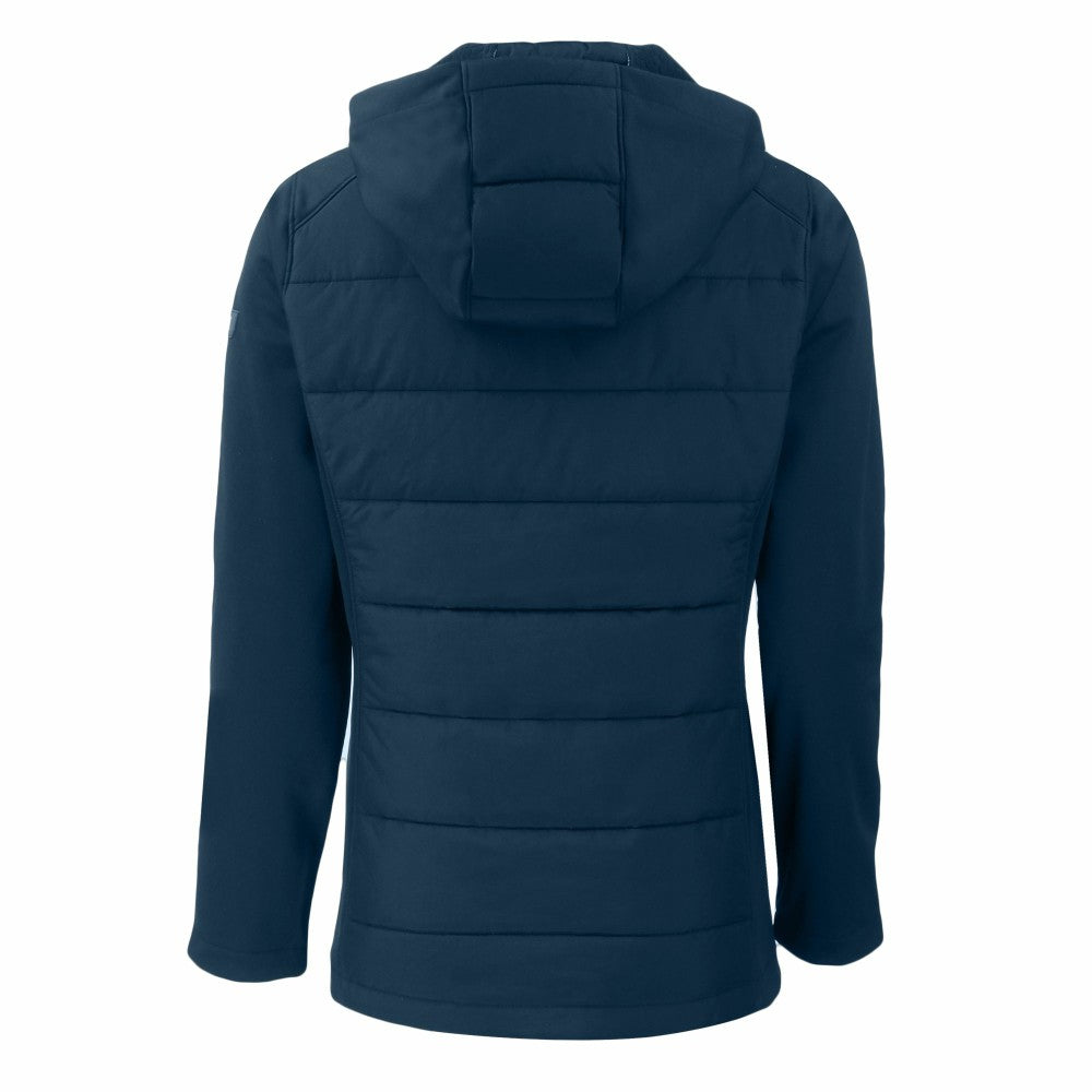 New York Mets Cutter & Buck Women's Evoke Hybrid Eco Softshell Recycled Full-Zip Hooded Jacket - Navy - MLB Lifestyle