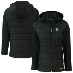 San Diego Padres Cutter & Buck Women's Evoke Hybrid Eco Softshell Recycled Full-Zip Hooded Jacket - Black - MLB Sale