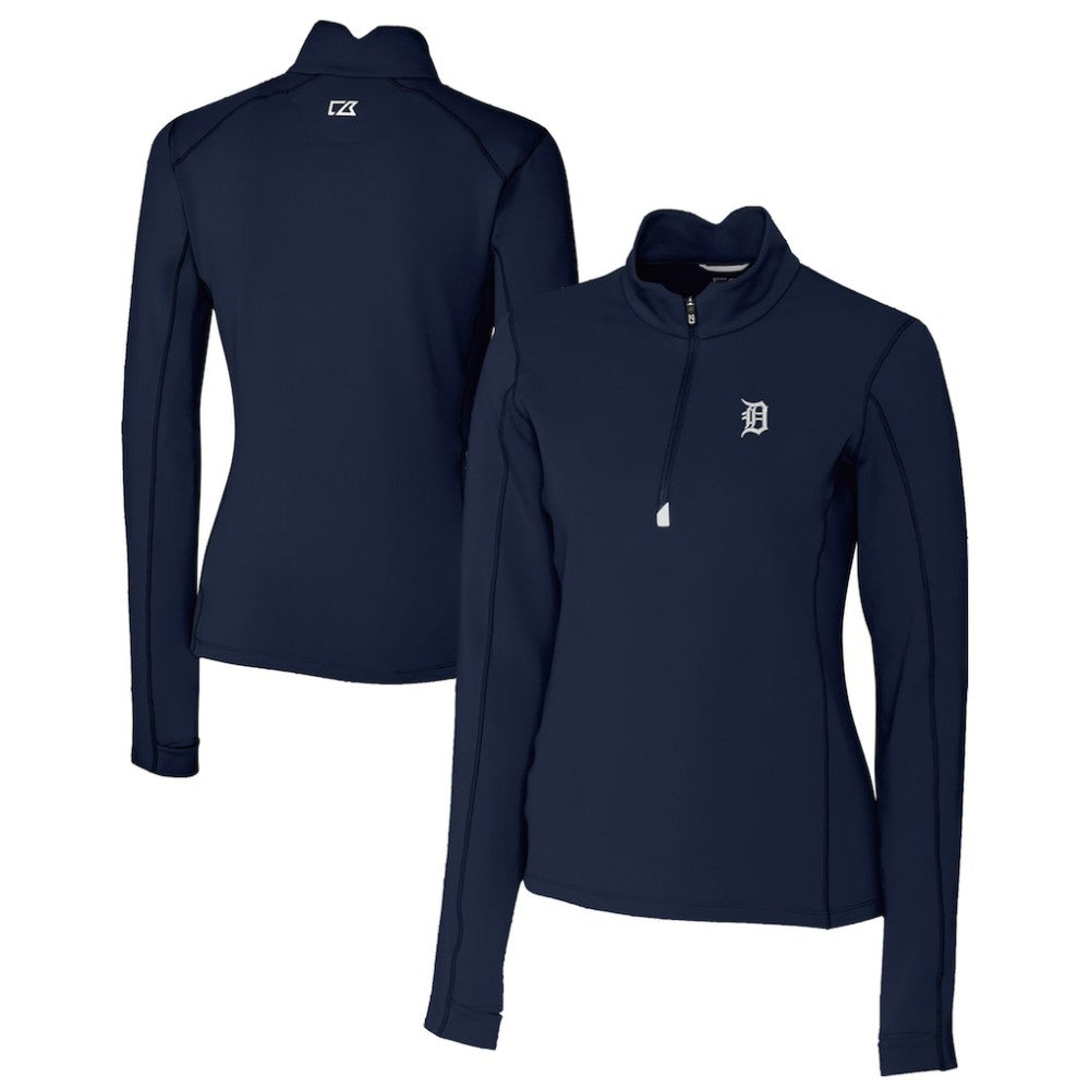 Detroit Tigers Cutter & Buck Women's Traverse Stretch Quarter-Zip Pullover Top - Navy - MLB on Sale