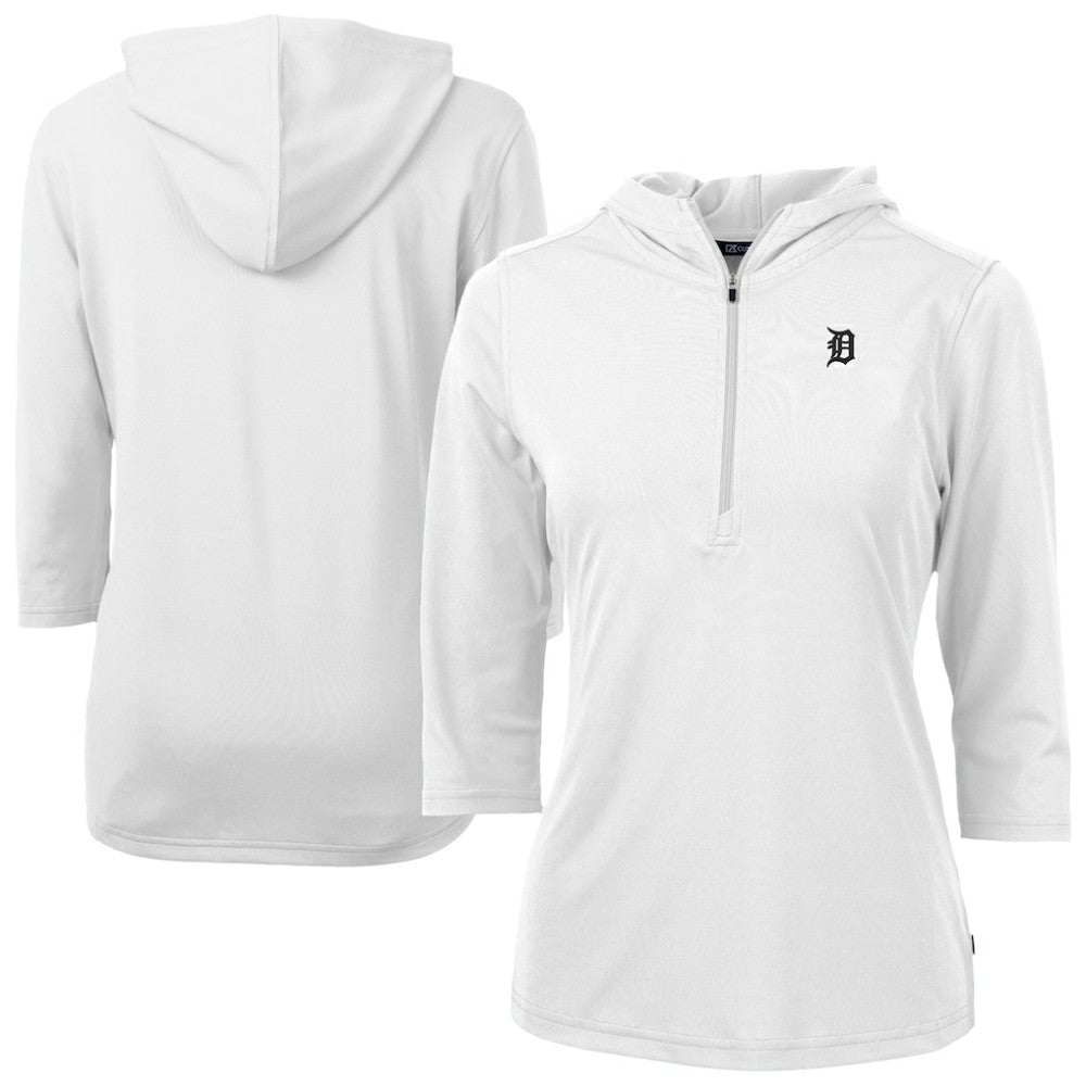 Detroit Tigers Cutter & Buck Women's Virtue Eco Pique Half-Zip 3/4 Sleeve Pullover Hoodie - White - MLB Sale