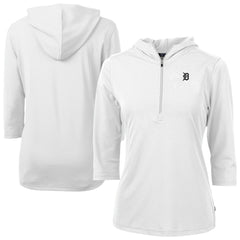 Detroit Tigers Cutter & Buck Women's Virtue Eco Pique Half-Zip 3/4 Sleeve Pullover Hoodie - White - MLB Sale