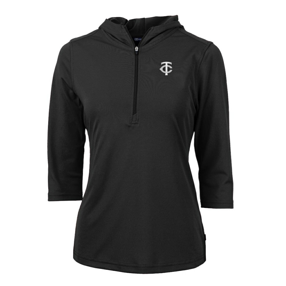 Minnesota Twins Cutter & Buck Women's Virtue Eco Pique Half-Zip 3/4 Sleeve Pullover Hoodie - Black - MLB Lifestyle
