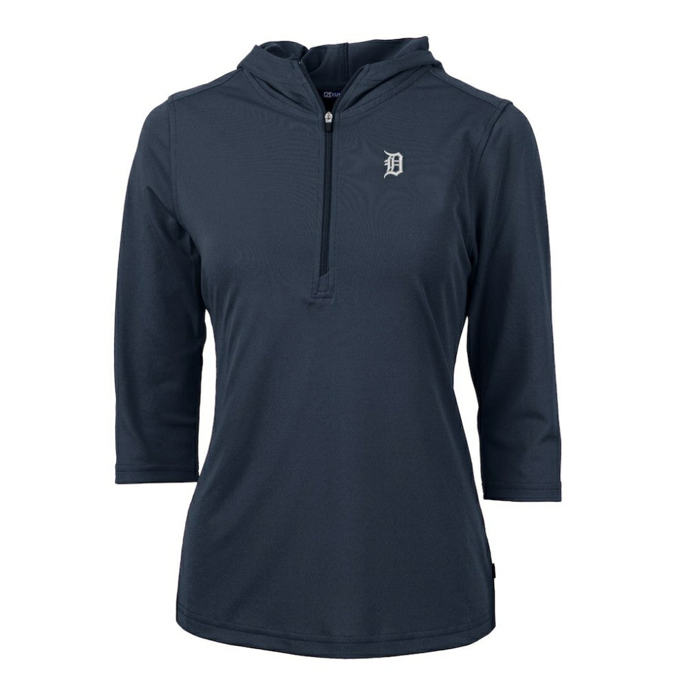 Detroit Tigers Cutter & Buck Women's Virtue Eco Pique Half-Zip 3/4 Sleeve Pullover Hoodie - Navy - MLB Sale