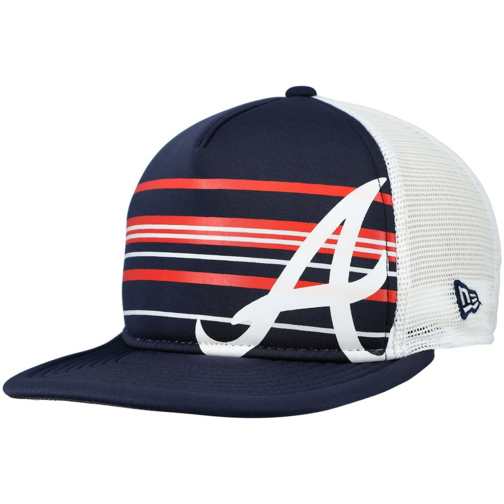 Atlanta Braves New Era A-Frame Trucker 9FIFTY Snapback Hat - Navy - New Era Sale