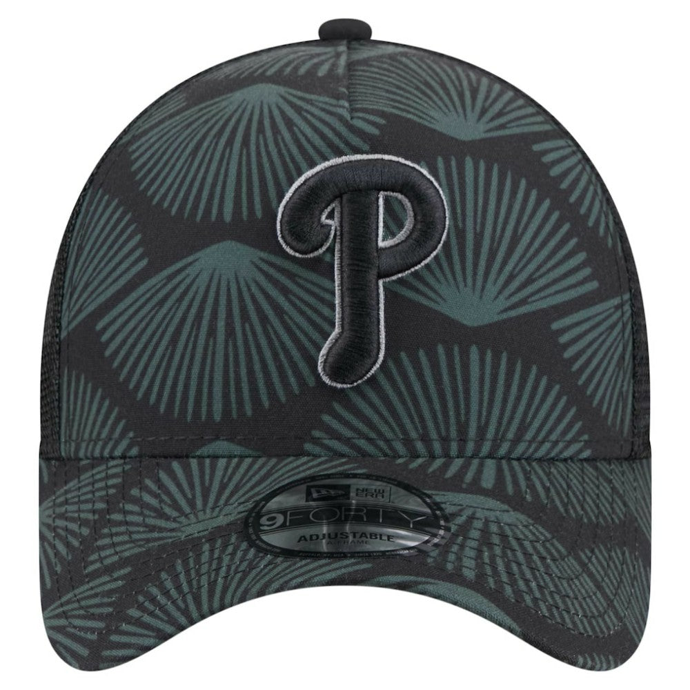 Philadelphia Phillies New Era 9FORTY A-Frame Trucker Adjustable Hat - Black - New Era Discount