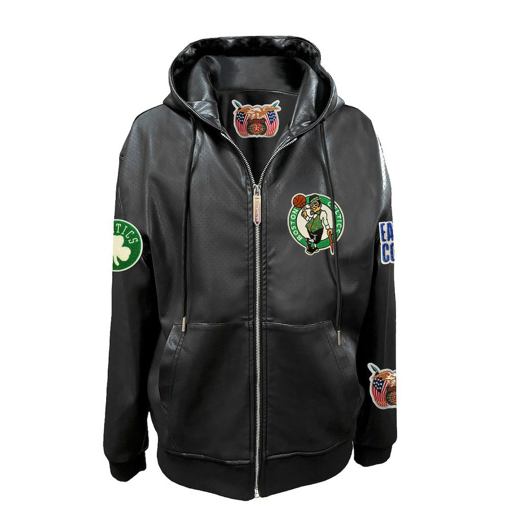 Boston Celtics Jeff Hamilton Vegan Leather Full-Zip Hoodie Black