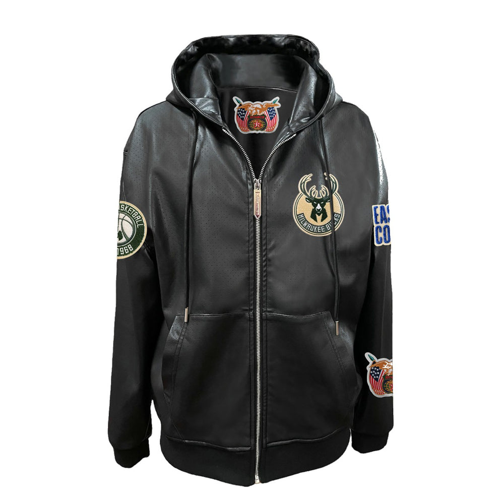 Milwaukee Bucks Jeff Hamilton Vegan Leather Full-Zip Hoodie Black