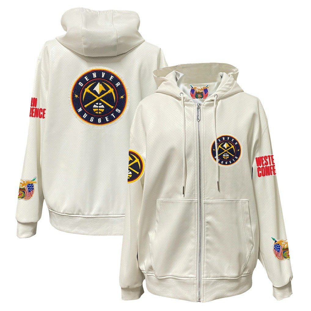 Denver Nuggets Jeff Hamilton Vegan Leather Full-Zip Hoodie White
