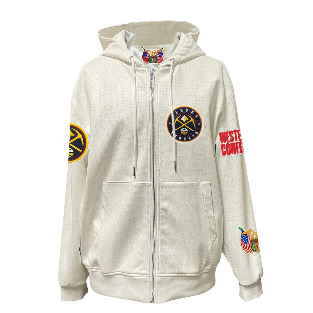Denver Nuggets Jeff Hamilton Vegan Leather Full-Zip Hoodie White