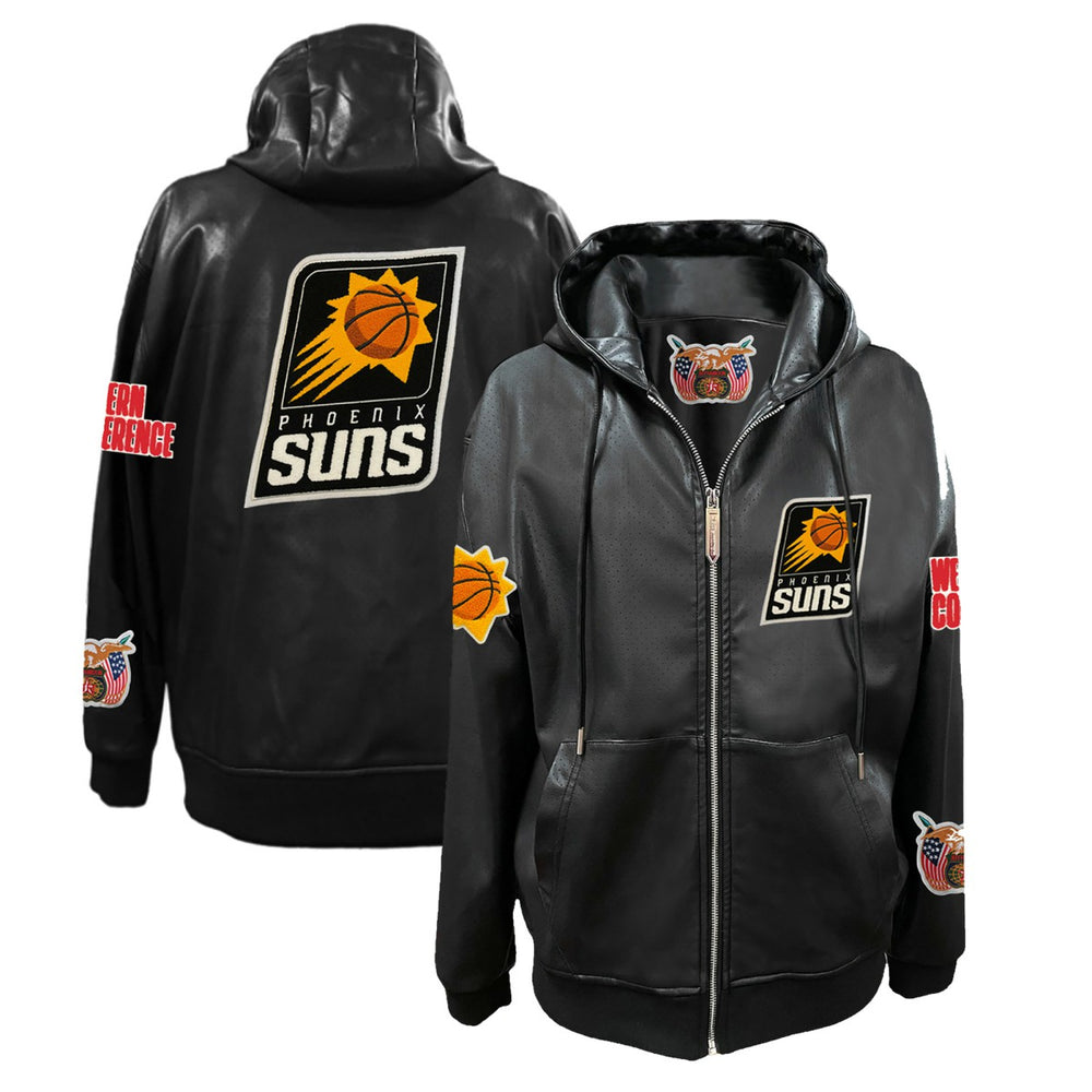 Phoenix Suns Jeff Hamilton Vegan Leather Full-Zip Hoodie Black