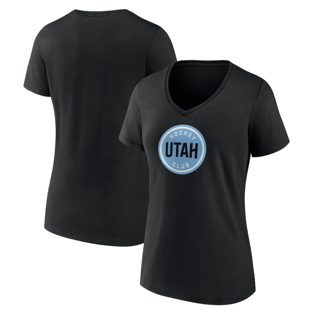 Utah Mammoth Fanatics Women's Draft Logo V-Neck T-Shirt - Black - NHL 201875555
