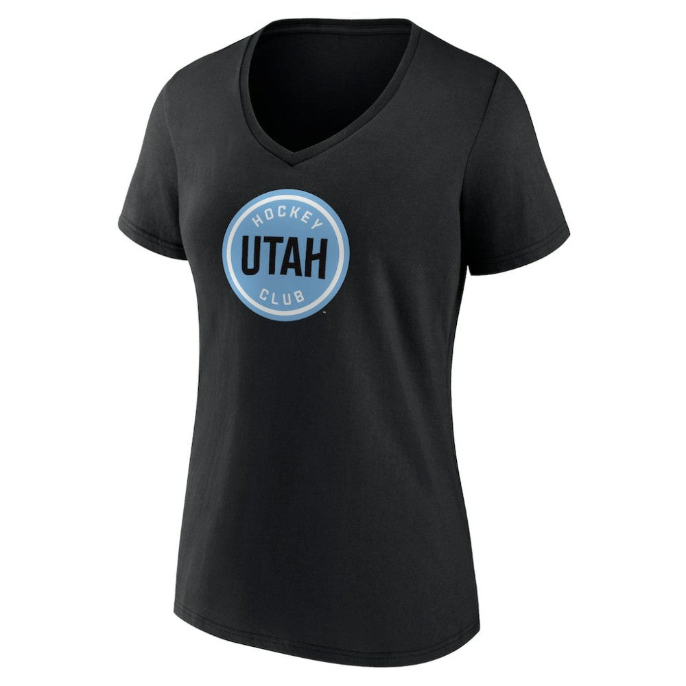 Utah Mammoth Fanatics Women's Draft Logo V-Neck T-Shirt - Black - NHL 201875555