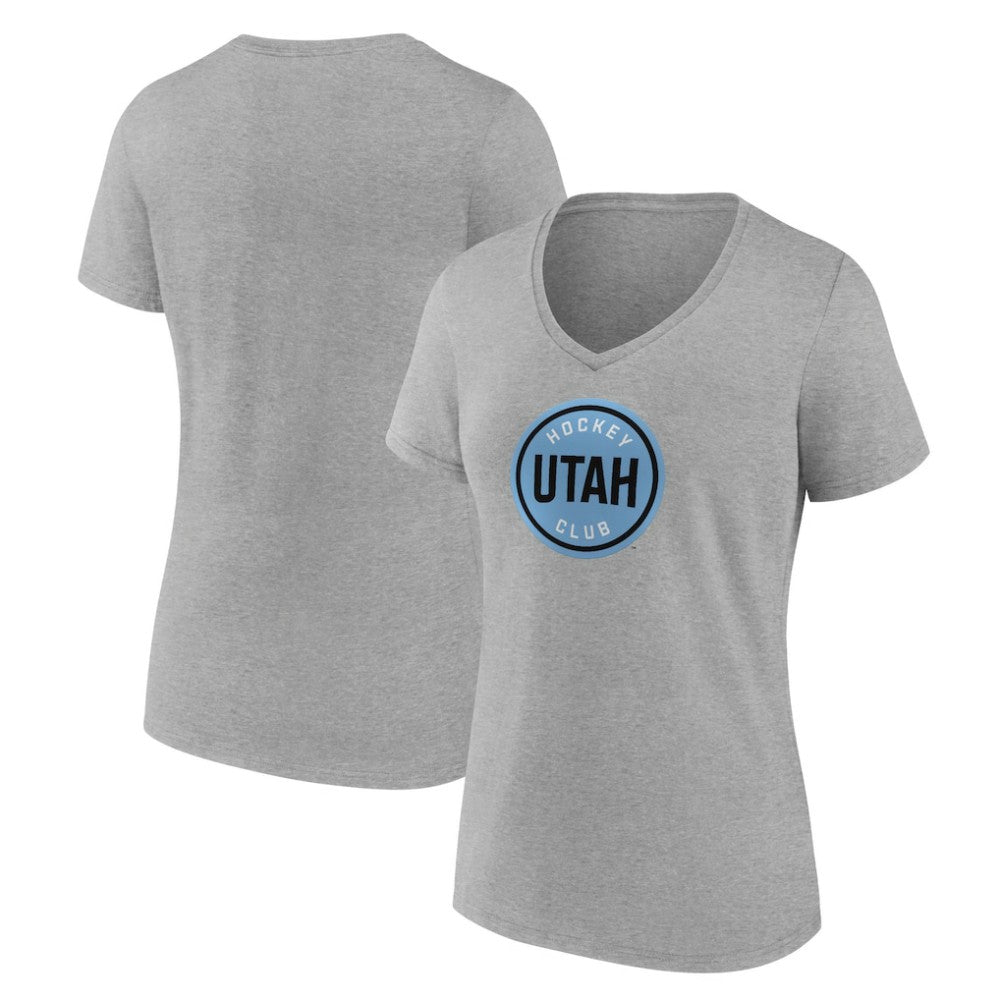Utah Mammoth Fanatics Women's Draft Logo V-Neck T-Shirt - Heather Gray - NHL 201875556