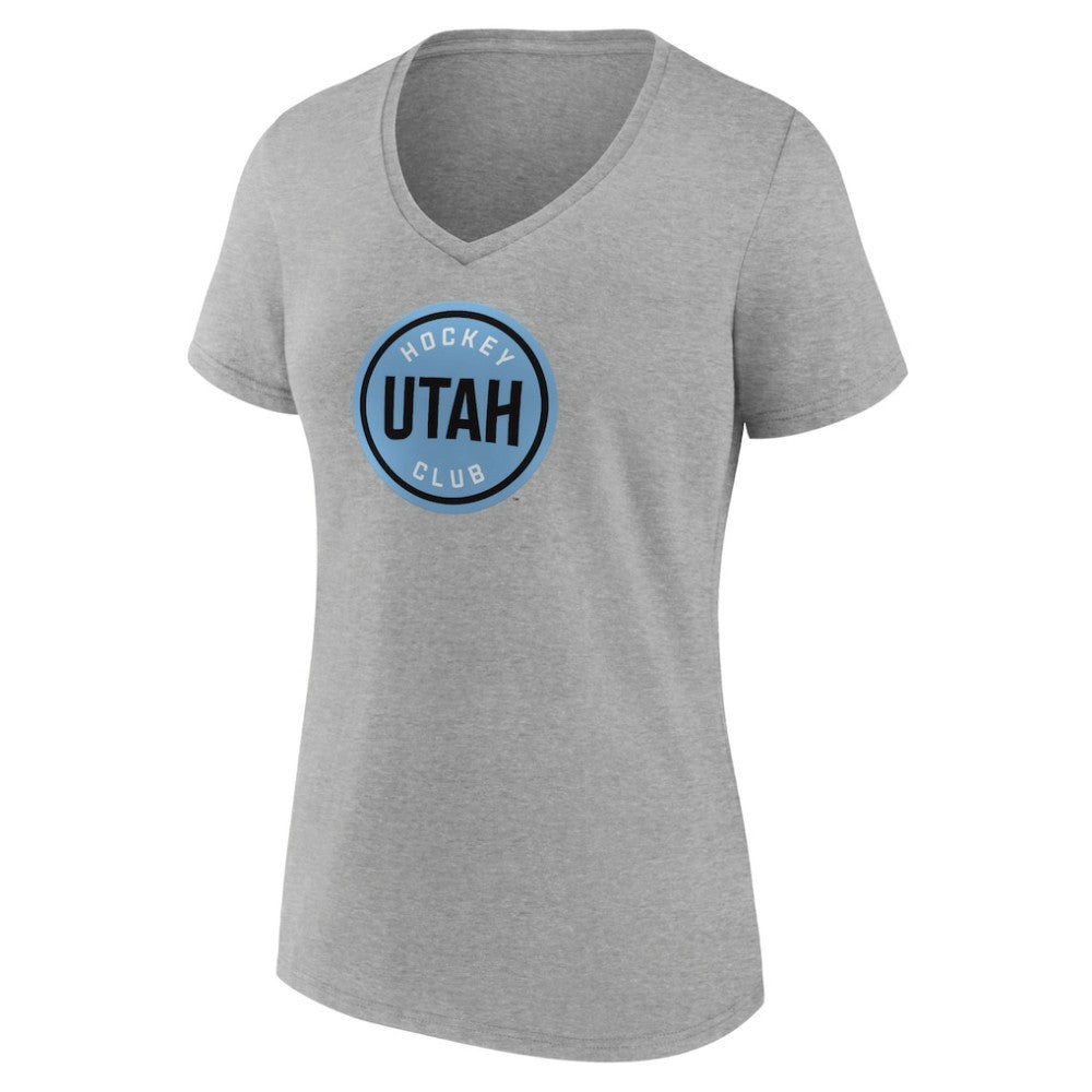 Utah Mammoth Fanatics Women's Draft Logo V-Neck T-Shirt - Heather Gray - NHL 201875556