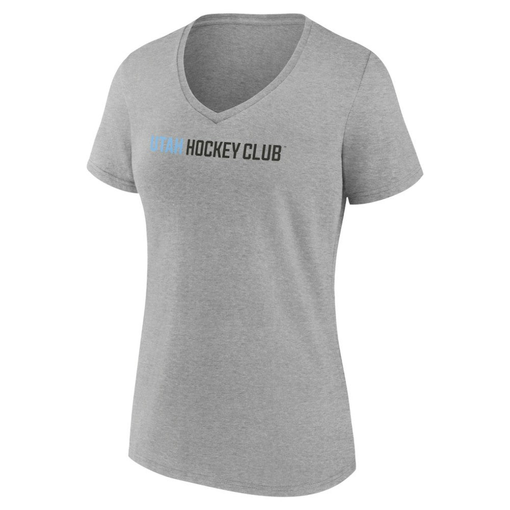 Utah Mammoth Fanatics Women's Wordmark Logo V-Neck T-Shirt - Heather Gray - NHL 201875560