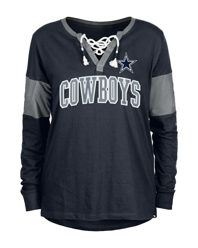 Dallas Cowboys New Era Women's Lace-Up Notch-Neck Long Sleeve T-Shirt Navy