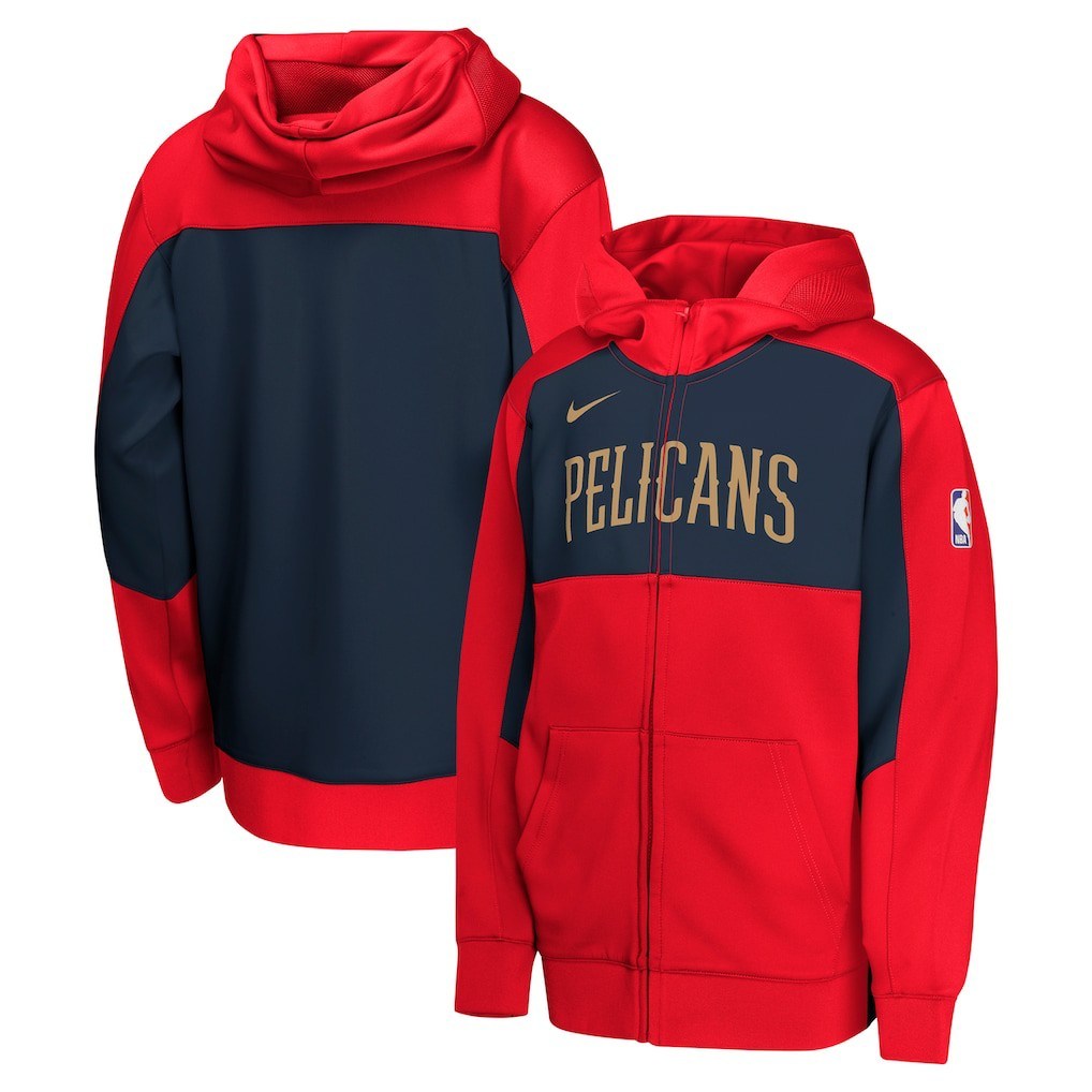 New Orleans Pelicans Youth Authentic On-Court Showtime Performance Full-Zip Hoodie Red/Navy | Nike discount