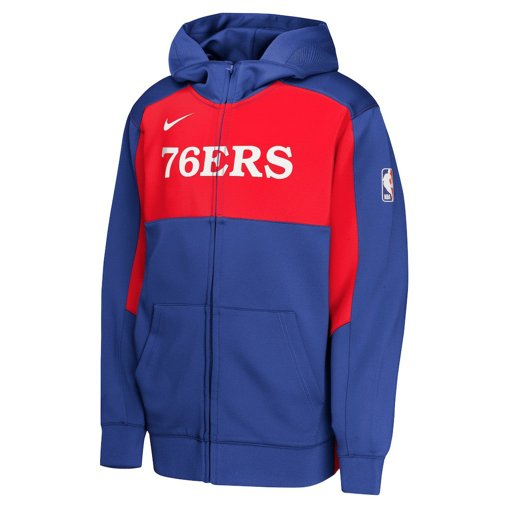 Philadelphia 76ers Youth Authentic On-Court Showtime Performance Full-Zip Hoodie Royal/Red | Nike outlet