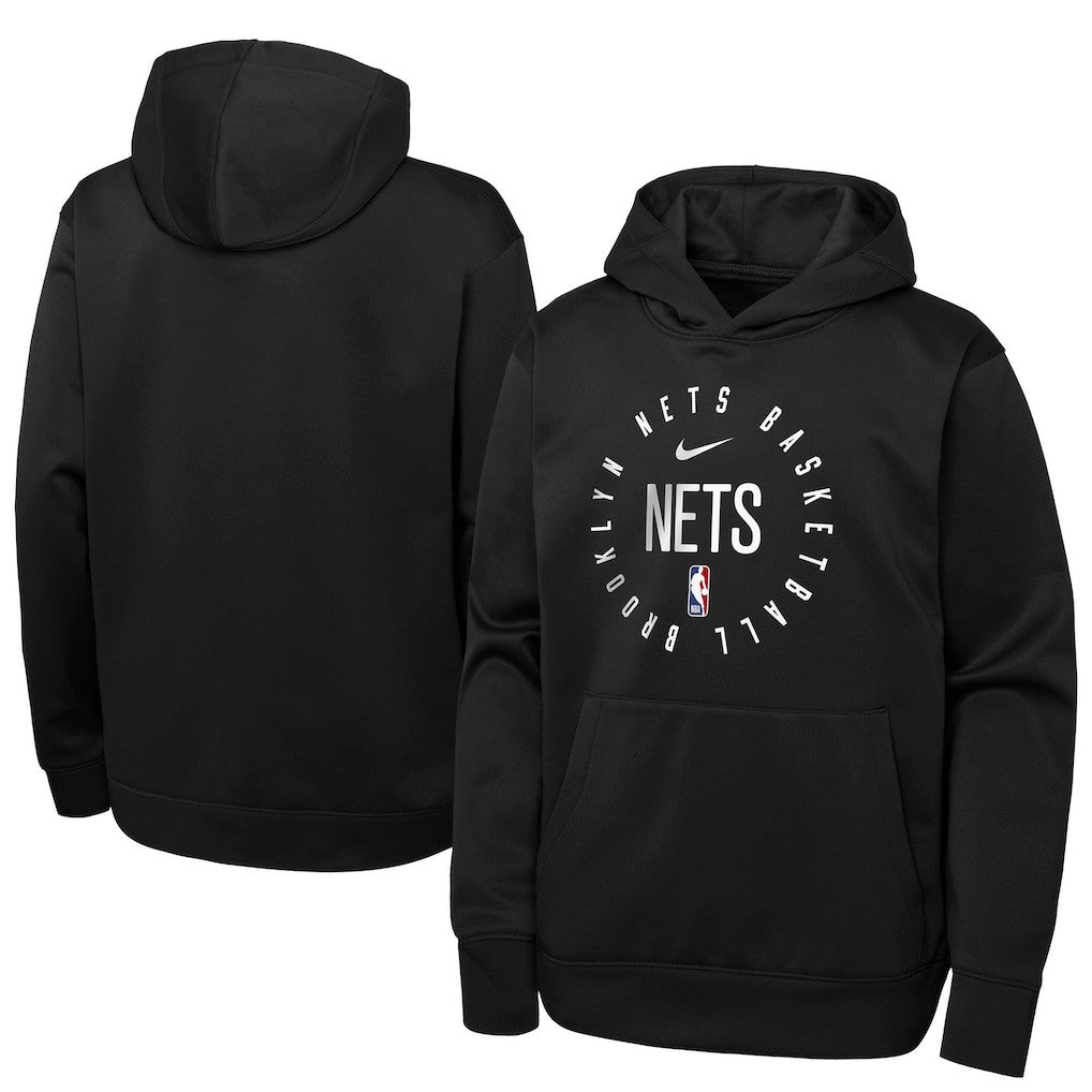 Brooklyn Nets Youth Performance Practice Spotlight Pullover Hoodie Black | Nike