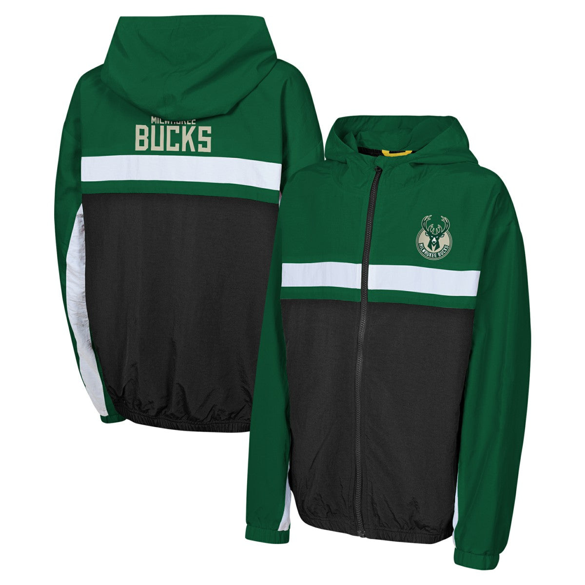 Milwaukee Bucks Youth Headliner Windbreaker Full-Zip Hoodie Jacket Hunter Green