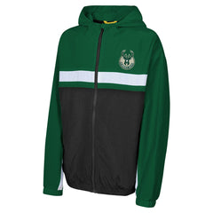 Milwaukee Bucks Youth Headliner Windbreaker Full-Zip Hoodie Jacket Hunter Green