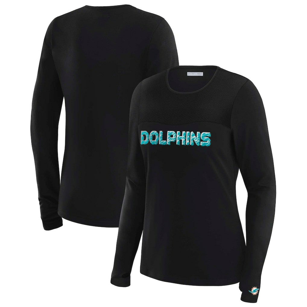Miami Dolphins WEAR by Erin Andrews x Gracie Hunt Women's Mesh Panel Long Sleeve T-Shirt Black