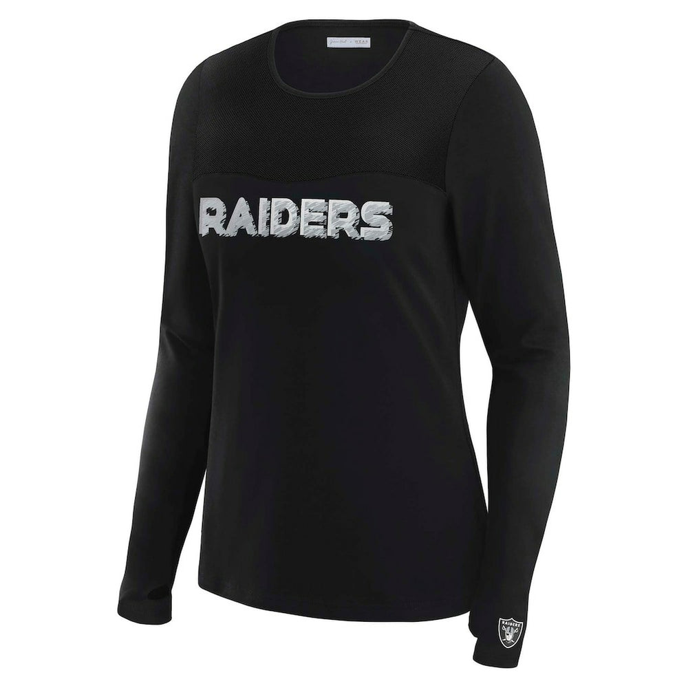 Las Vegas Raiders WEAR by Erin Andrews x Gracie Hunt Women's Mesh Panel Long Sleeve T-Shirt Black