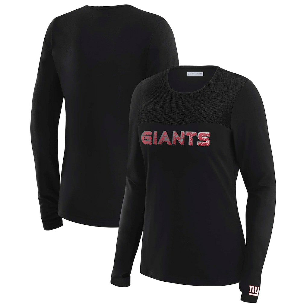 New York Giants WEAR by Erin Andrews x Gracie Hunt Women's Mesh Panel Long Sleeve T-Shirt Black