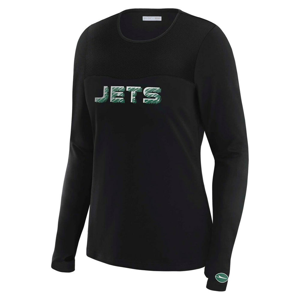 New York Jets WEAR by Erin Andrews x Gracie Hunt Women's Mesh Panel Long Sleeve T-Shirt Black
