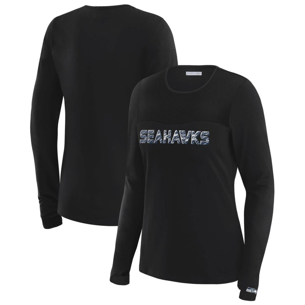 Seattle Seahawks WEAR by Erin Andrews x Gracie Hunt Women's Mesh Panel Long Sleeve T-Shirt Black