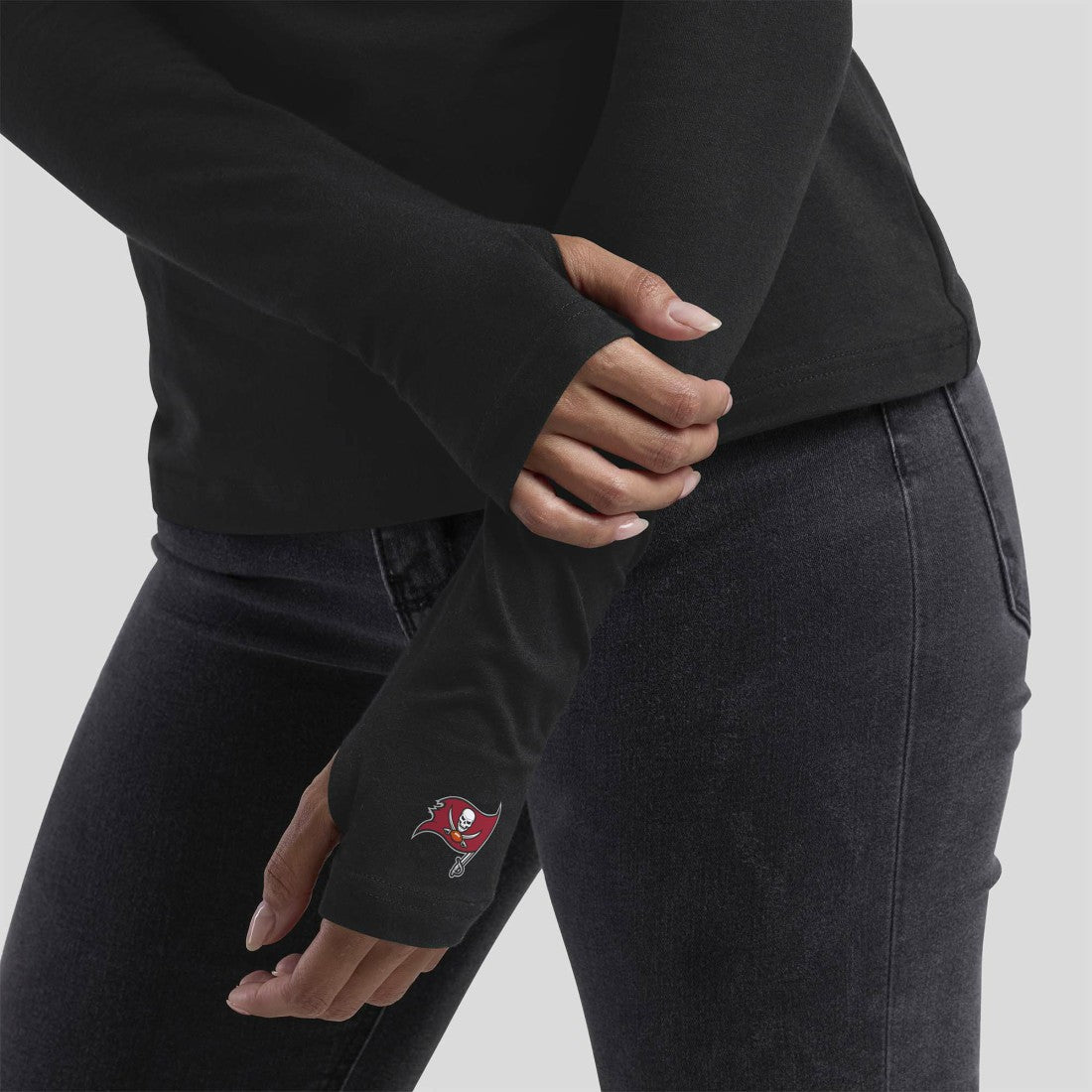 Tampa Bay Buccaneers WEAR by Erin Andrews x Gracie Hunt Women's Mesh Panel Long Sleeve T-Shirt Black
