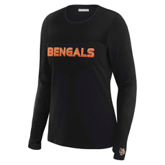 Cincinnati Bengals WEAR by Erin Andrews x Gracie Hunt Women's Mesh Panel Long Sleeve T-Shirt Black