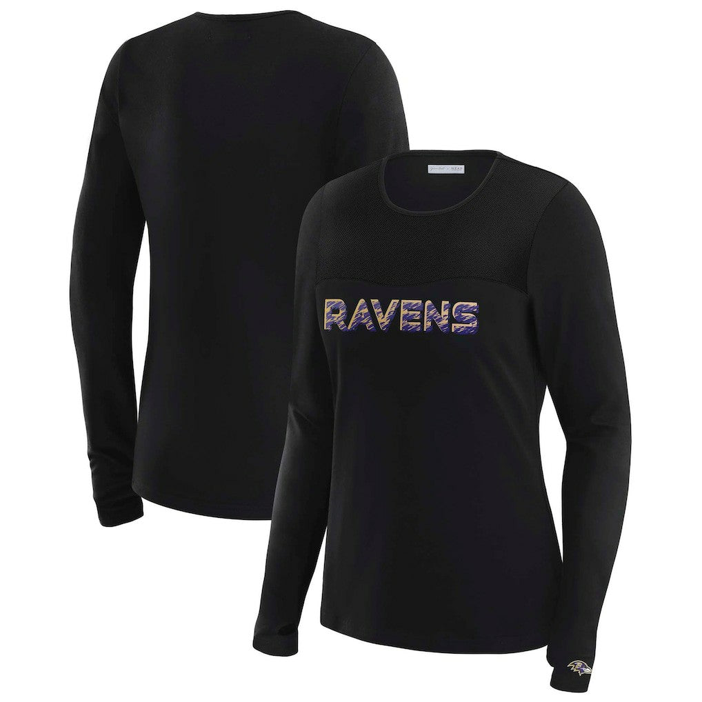 Baltimore Ravens WEAR by Erin Andrews x Gracie Hunt Women's Mesh Panel Long Sleeve T-Shirt Black