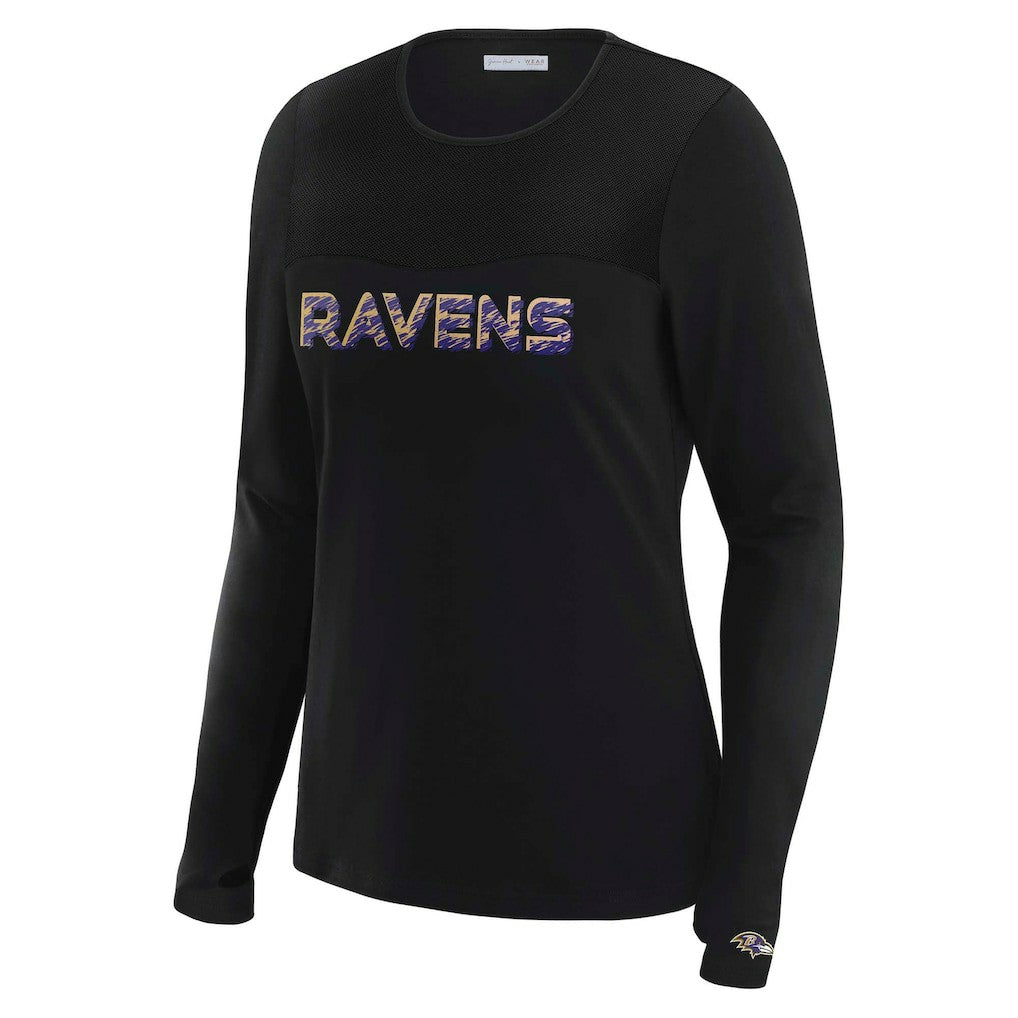 Baltimore Ravens WEAR by Erin Andrews x Gracie Hunt Women's Mesh Panel Long Sleeve T-Shirt Black