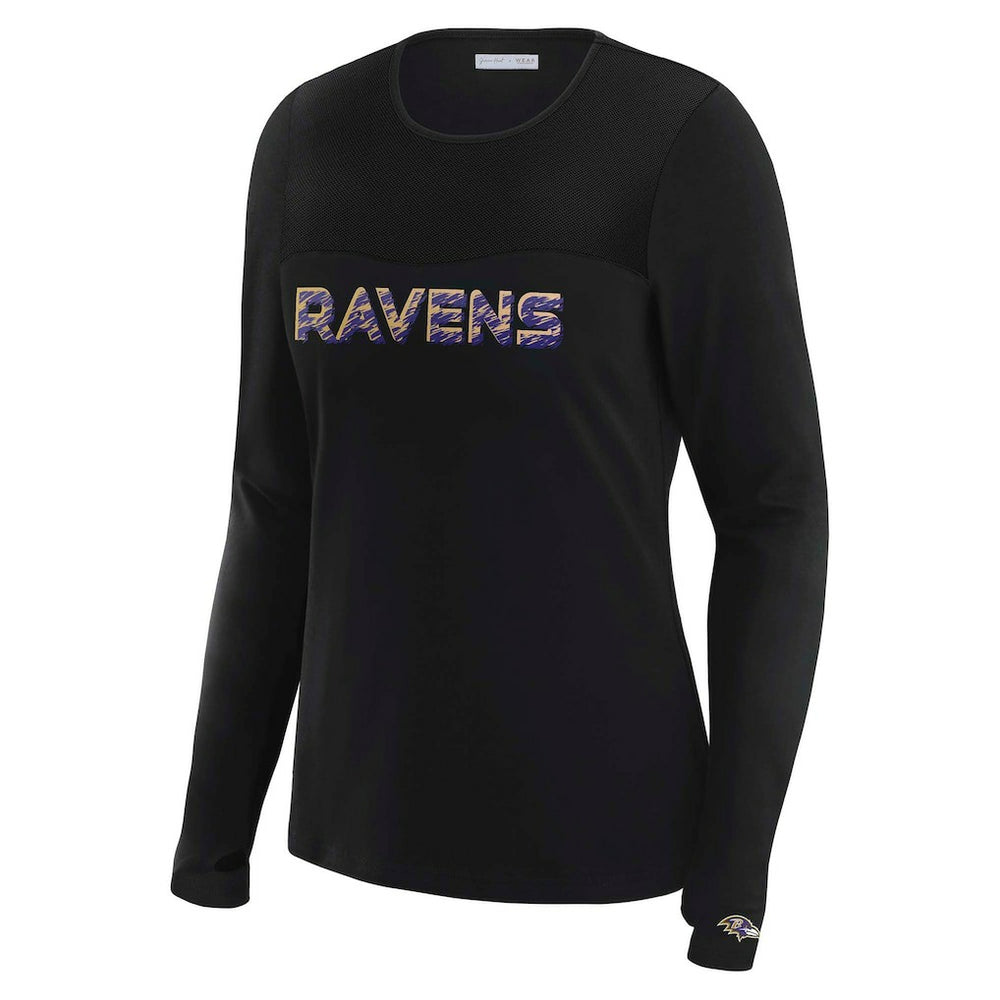 Baltimore Ravens WEAR by Erin Andrews x Gracie Hunt Women's Mesh Panel Long Sleeve T-Shirt Black