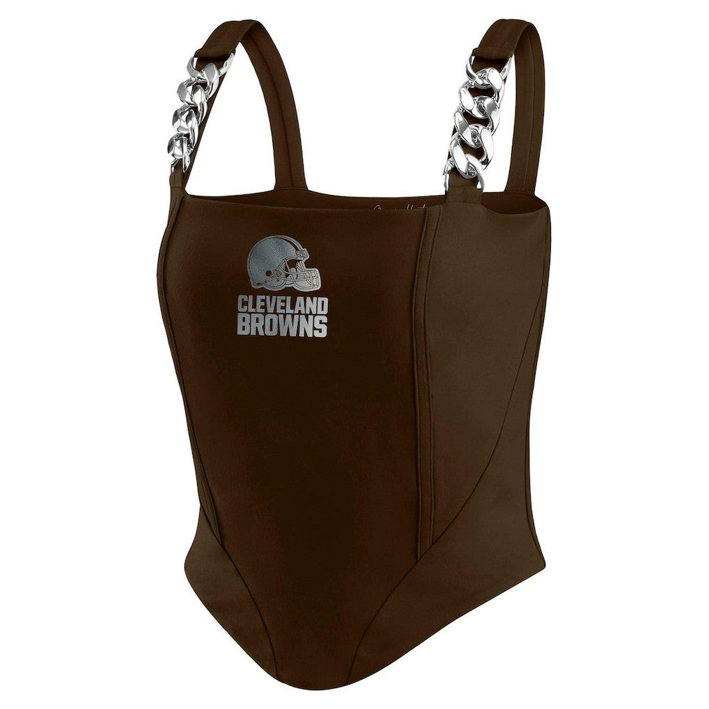 Cleveland Browns WEAR by Erin Andrews x Gracie Hunt Women's Chain Link Corset Top Brown