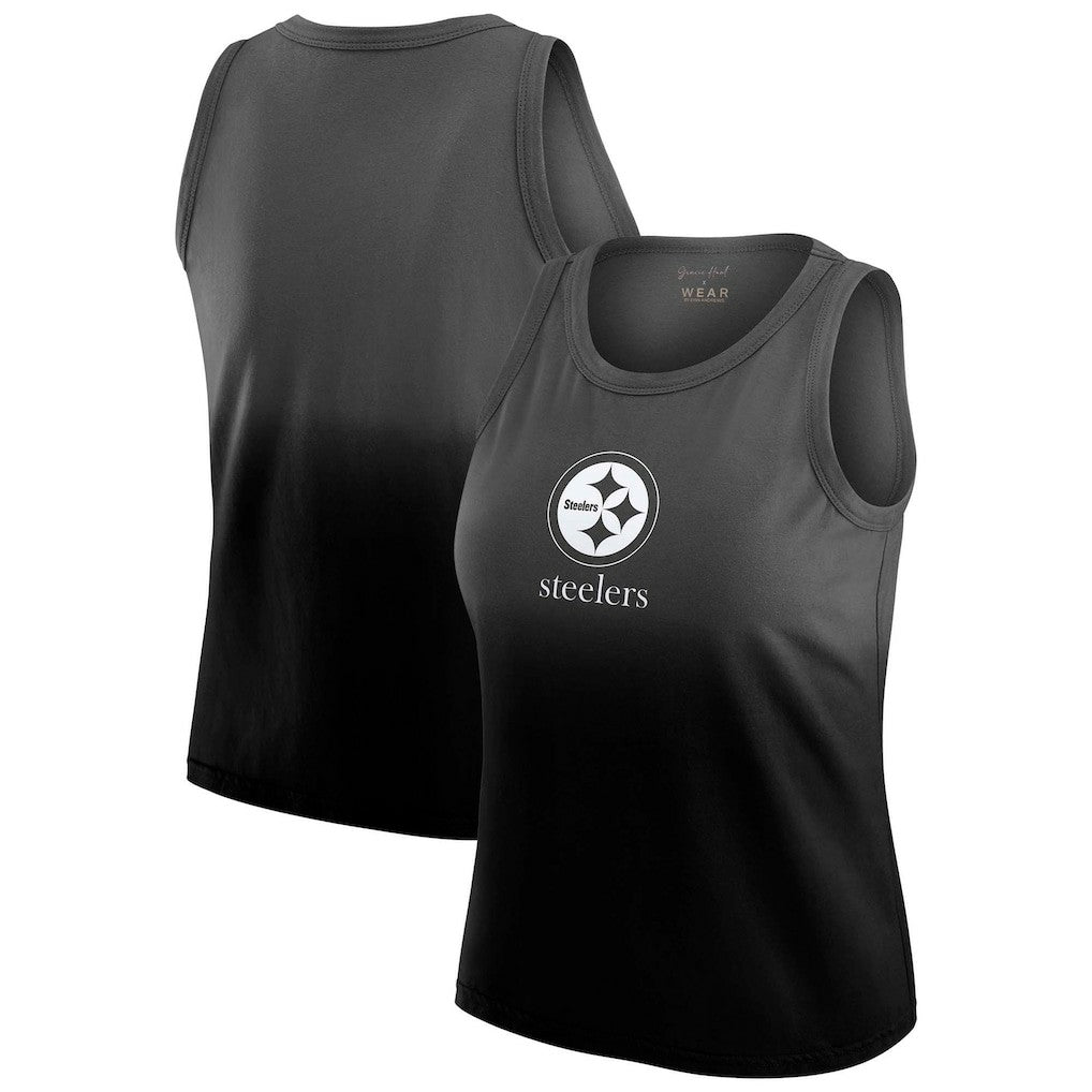 Pittsburgh Steelers WEAR by Erin Andrews x Gracie Hunt Women's Ombre Tank Top Black