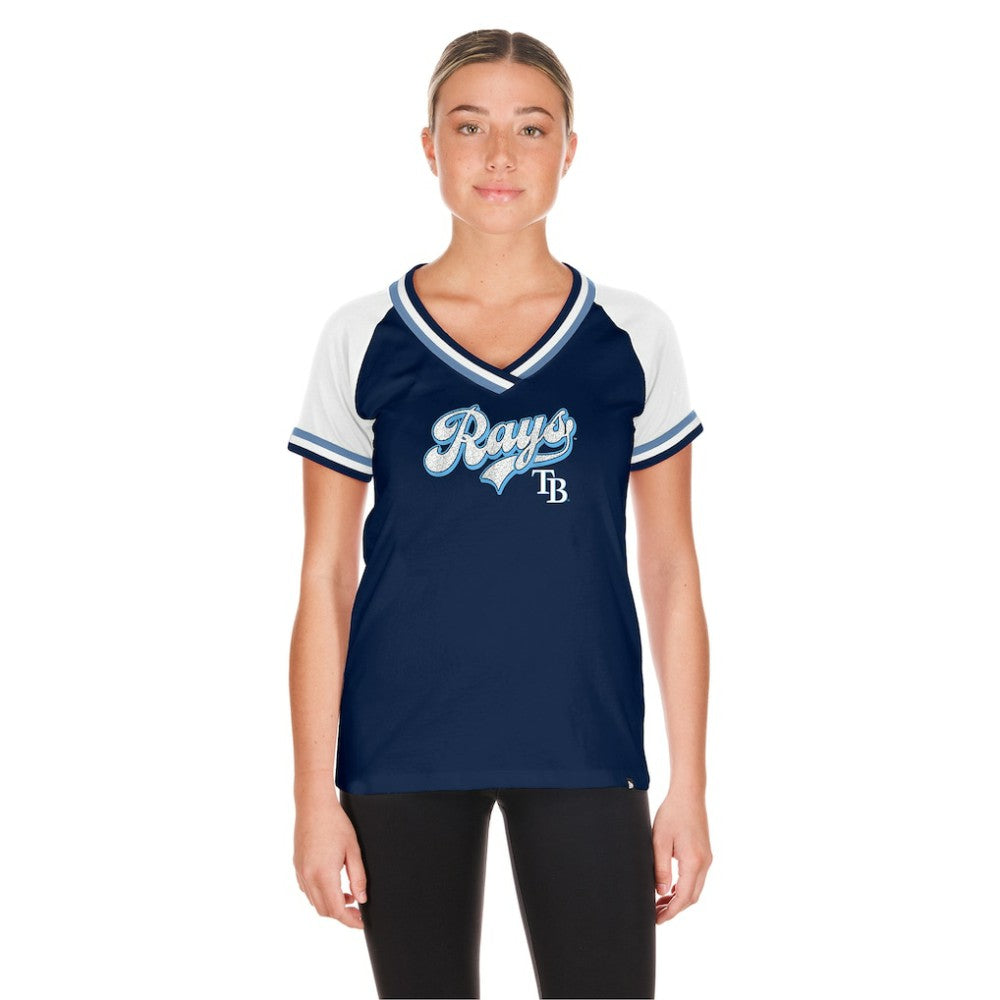 Tampa Bay Rays New Era Women's Gameday Raglan V-Neck T-Shirt - Navy - New Era Lifestyle