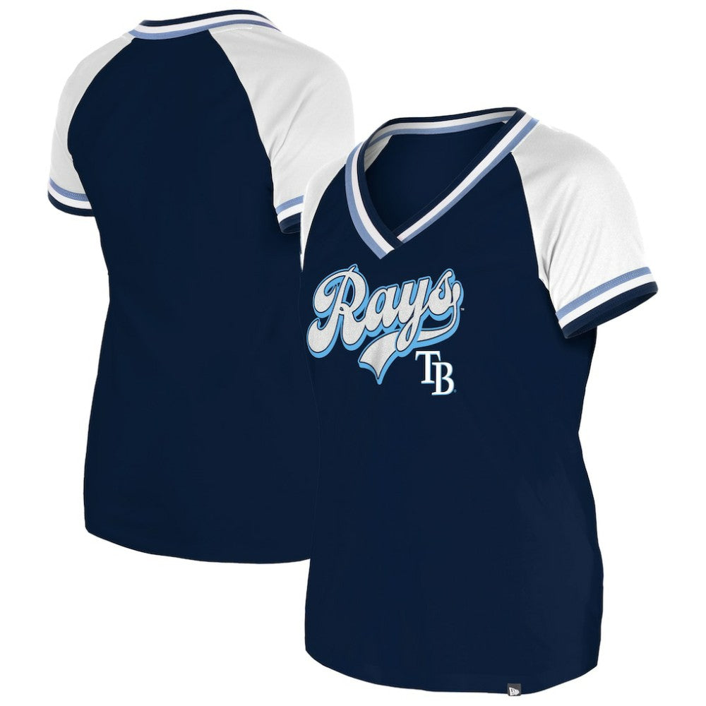 Tampa Bay Rays New Era Women's Gameday Raglan V-Neck T-Shirt - Navy - New Era Lifestyle