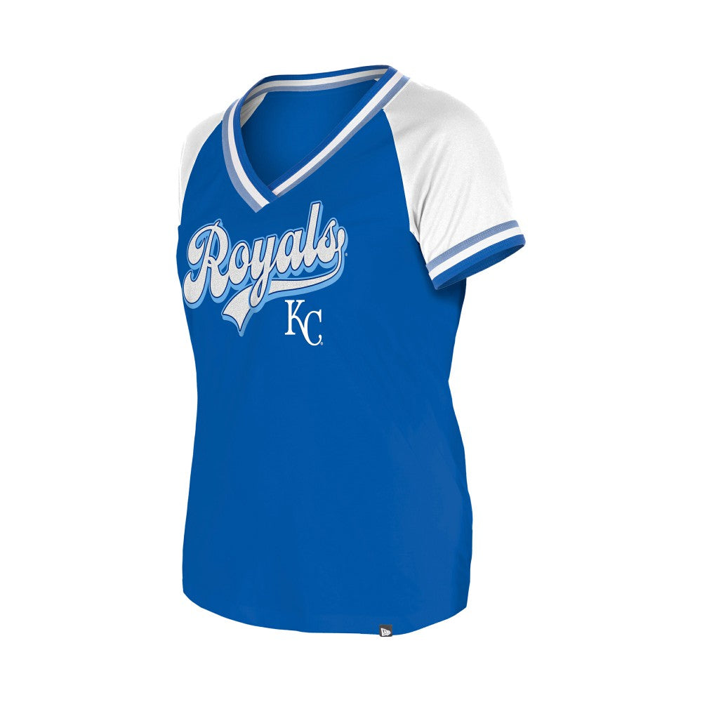 Kansas City Royals New Era Women's Gameday Raglan V-Neck T-Shirt - Royal - New Era Lifestyle