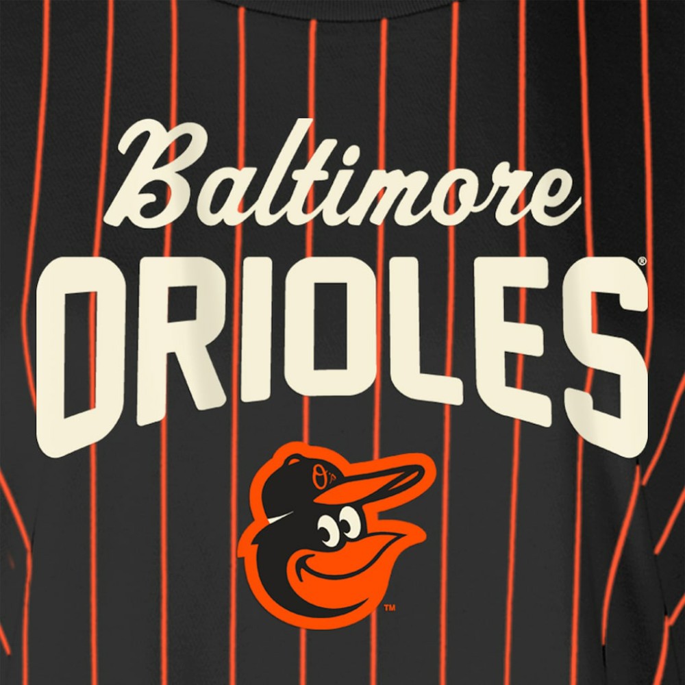 Baltimore Orioles New Era Women's Cooperstown Collection Multiplier Pinstripe Cropped T-Shirt - Black - New Era Lifestyle