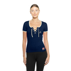 Atlanta Braves New Era Women's Throwback Lace Up T-Shirt - Navy - New Era Discount