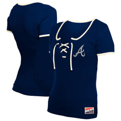 Atlanta Braves New Era Women's Throwback Lace Up T-Shirt - Navy - New Era Discount