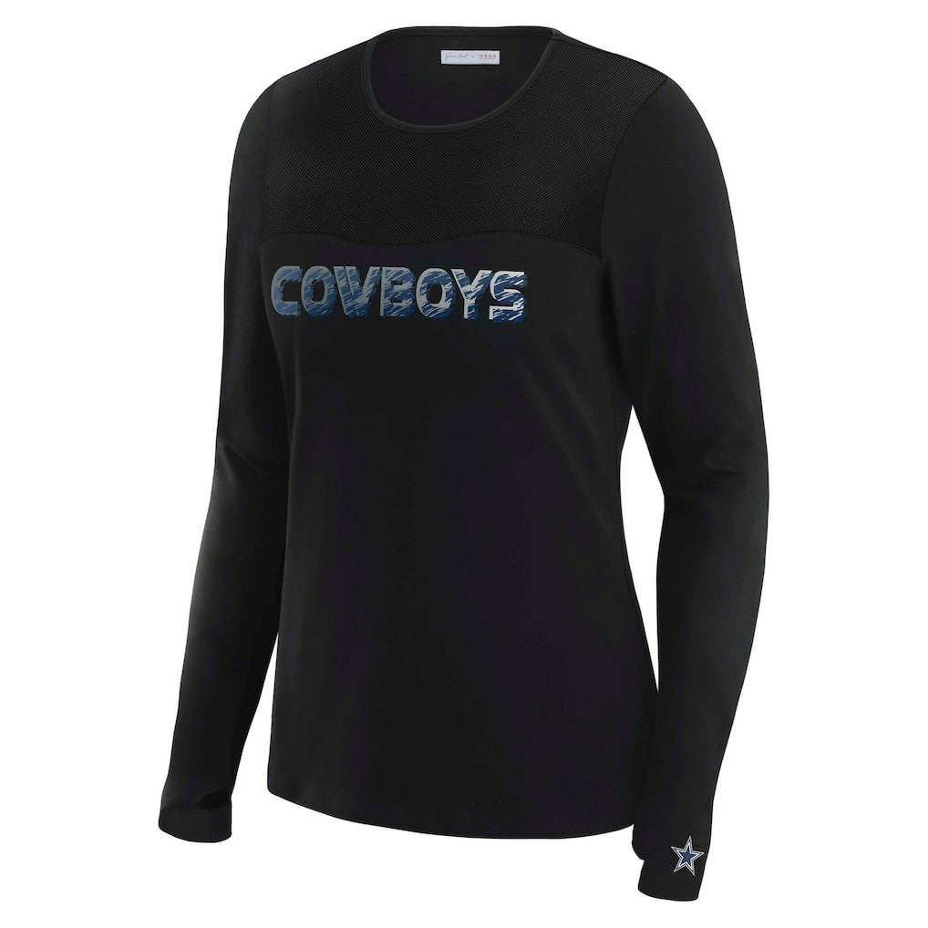 Dallas Cowboys WEAR by Erin Andrews x Gracie Hunt Women's Mesh Panel Long Sleeve T-Shirt Black