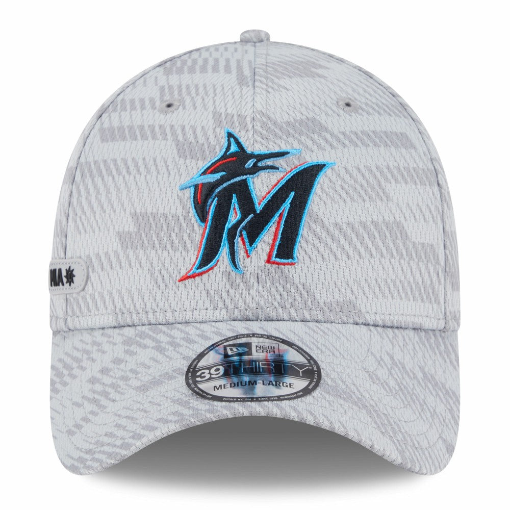 Miami Marlins New Era 2025 MLB Clubhouse 39THIRTY Flex Hat - Gray - New Era Sale