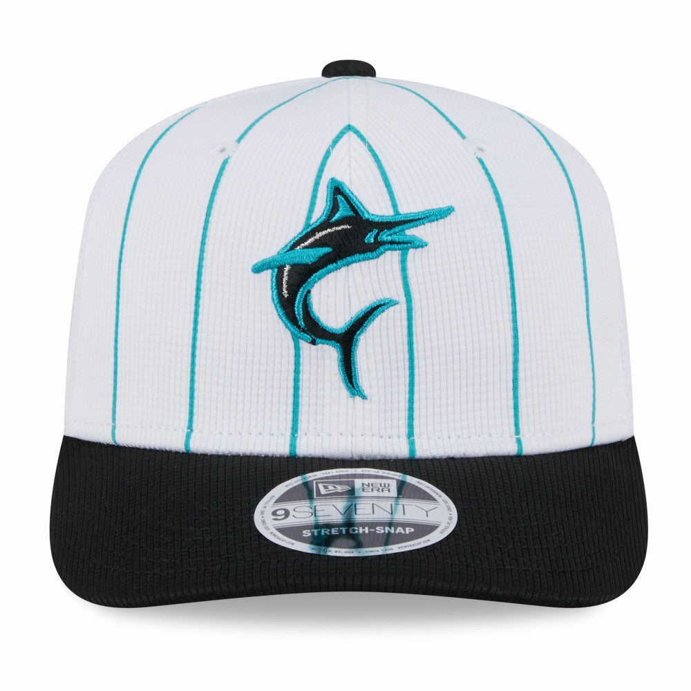 Miami Marlins New Era 2025 Batting Practice 9SEVENTY Stretch-Snap Trucker Hat - White/Black - New Era on Sale