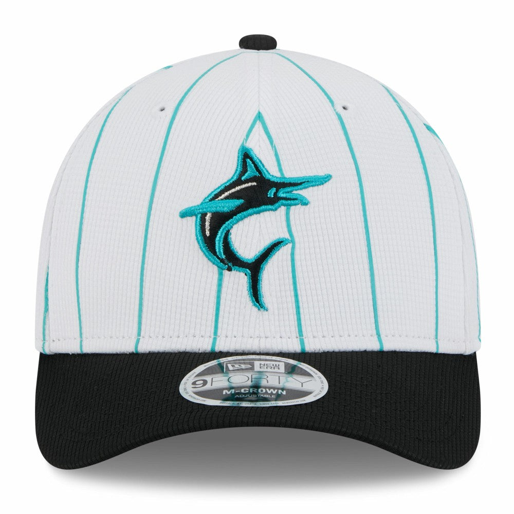 Miami Marlins New Era 2025 Batting Practice 9FORTY M-Crown Adjustable Hat - White/Black - New Era Discount