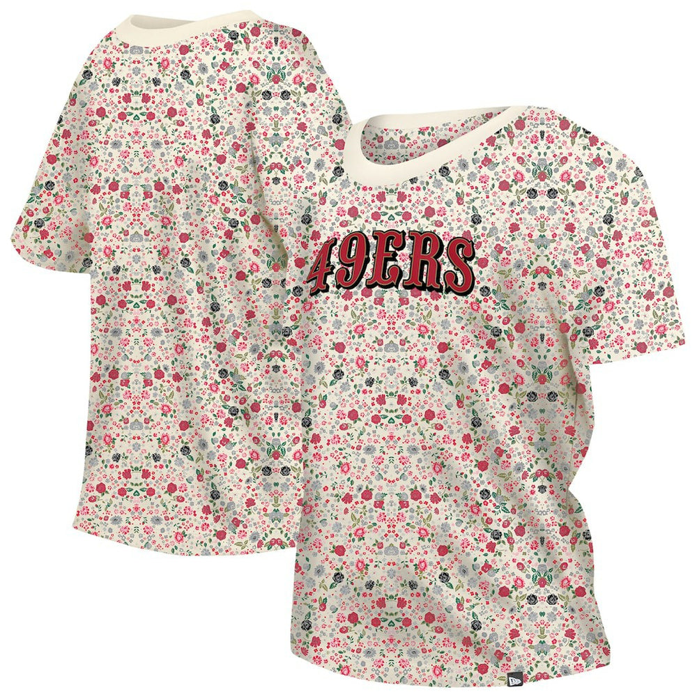 San Francisco 49ers New Era Women's Glam Game Floral Scoop Neck T-Shirt Cream