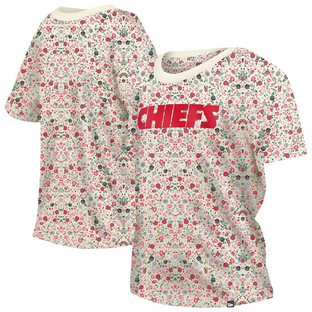 Kansas City Chiefs New Era Women's Glam Game Floral Scoop Neck T-Shirt Cream